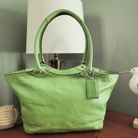 Coach F14383 Legacy Bleecker Tote Green Full Grain Leather Bag